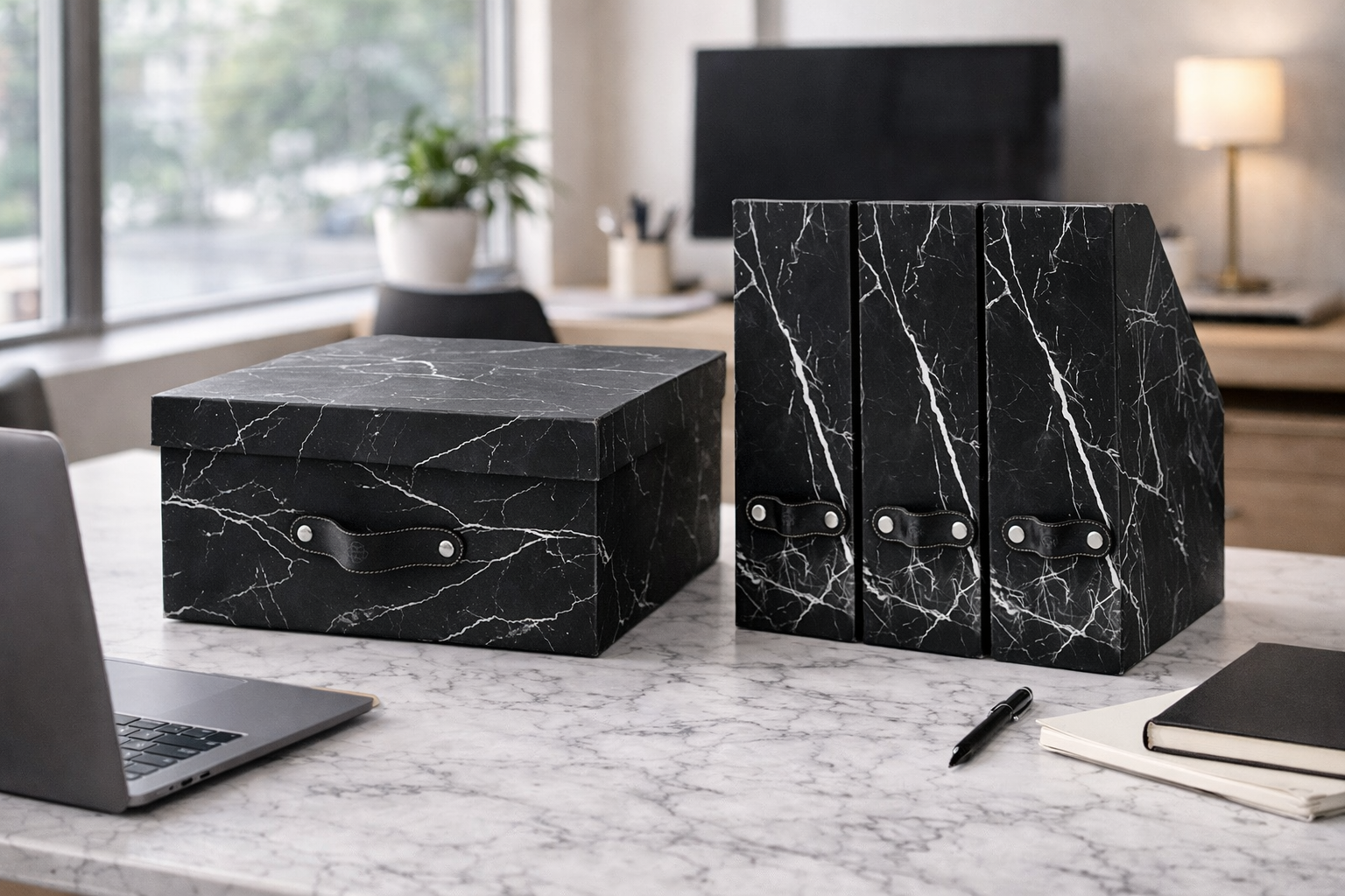 Caja Organizadora en papel Marmol Negro