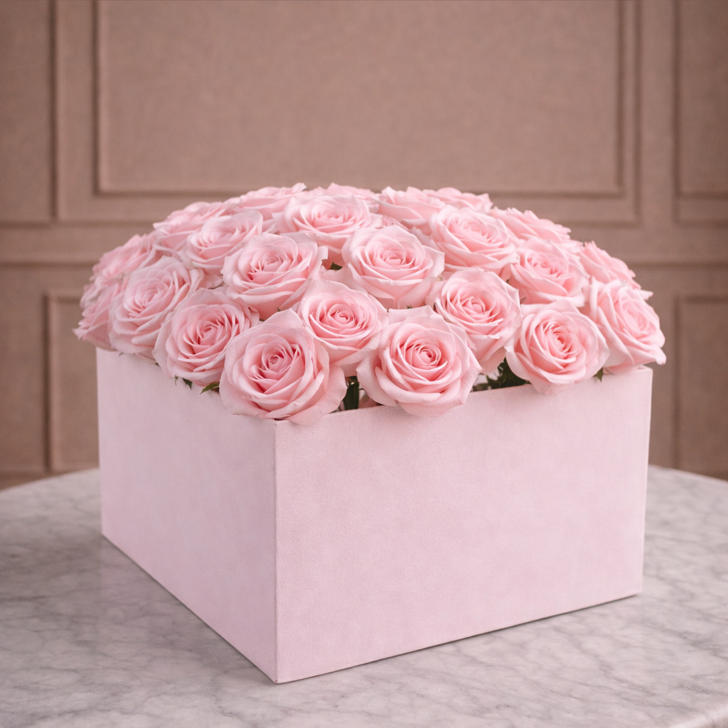 Caja Cuadrada Elegante para Flores | Caja de Lujo para Arreglos Florales Rosa