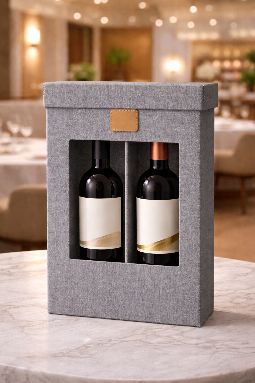 Caja elegantes de 2 botellas con ventana