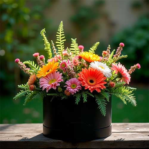 Caja para Flores Redonda Negro