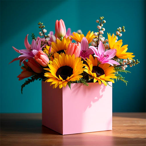 Caja para Flores Cuadrado Rosa