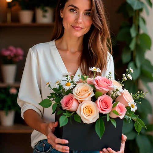 Caja para Flores Cuadrado Negro