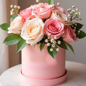 Caja para Flores Redonda Rosa