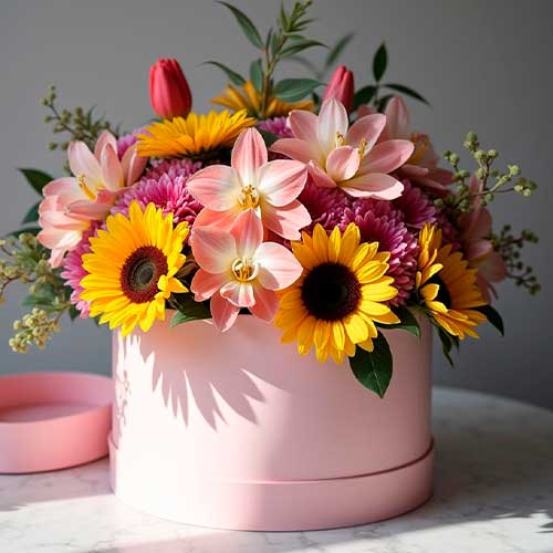 Caja para Flores Redonda Rosa