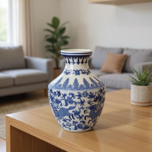 Jarrón de cerámica azul