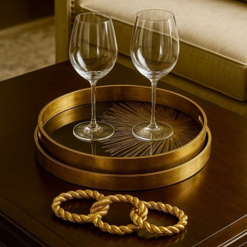 Charola redonda dorado/ negro