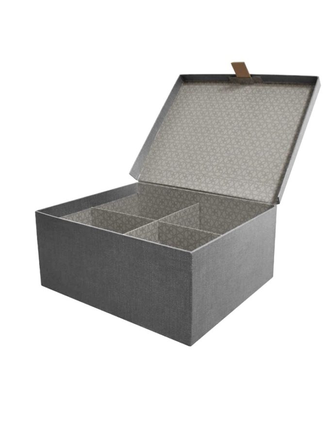 caja carton cinturones duartee gris